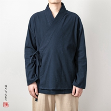 春夏新款风男装男士改良汉服假两件外套H103P95，男装民族服装，钱塘802
