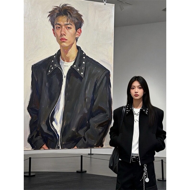 现货美式高街垫肩外套男春季短款boxy高级感痞帅cleanfit铆钉夹克,男装夹克,星座302B