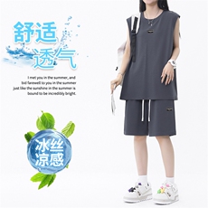 冰丝休闲宽松百搭透气潮流无袖套装TZ83-特批68，男装休闲套装，星座718