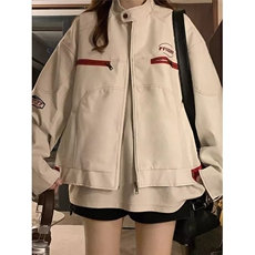 W195-P68白色立领短款皮衣外套男痞帅机车服美式飞行员夹克，男装夹克，星座215-1