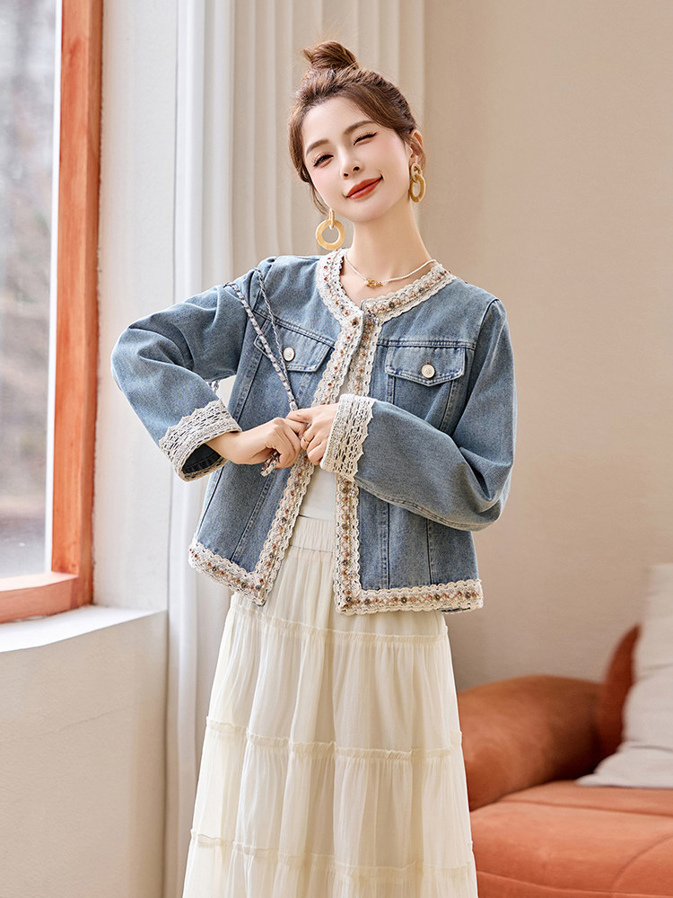复古牛仔外套女春秋2025新款高级感小个子减龄气质小香风短款上衣,女装牛仔外套,乐吉娜