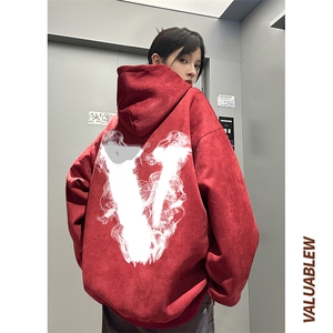 ！麂皮绒连帽卫衣 直播品质重磅400克烟雾v印花JL132-P45控78图片