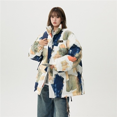 XZ-230-1MY703中性风简约轻奢水墨涂鸦休闲立领面包服P118控158，鞋类箱包手腕包，星座230-1