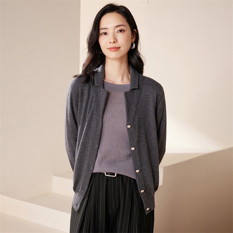 2025春秋新款羊绒衫女100纯山羊绒气质翻领慵懒显瘦针织开衫上衣,女装羊绒衫,绒歆坊