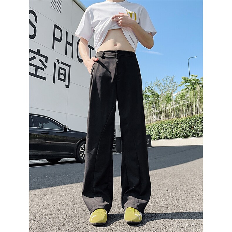 XK439-特P38夏冰丝凉感西裤美式垂感宽松微喇直筒男休闲长裤潮,男装西裤,电商A178