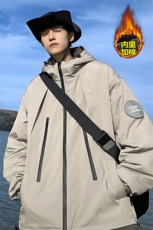 日系双拉链防水纹章连帽棉服男加棉加厚棉衣外套M74-特P105控168，男装棉衣，电商A001