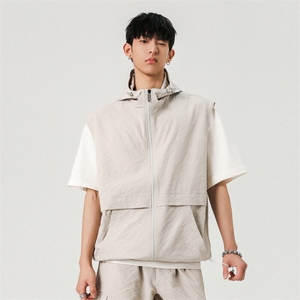 新款日系复古风衣速干连帽宽松工装骑行马甲男 A406 T6061 特P38图片