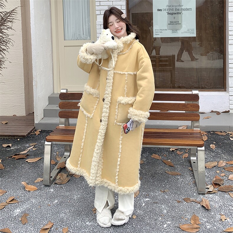 双面穿长款皮毛一体大衣女2024冬季新款韩系温柔风宽松毛茸茸棉服,女装皮草,2C115