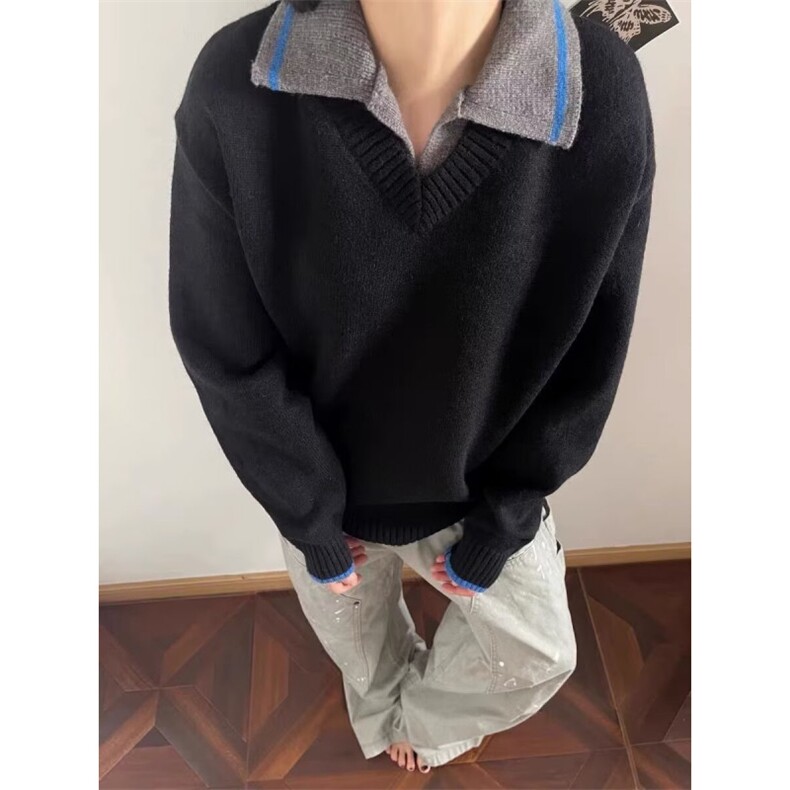 假两件毛衣针织衫翻领上衣insMY0738-P58，男装针织衫/毛衣，星座308B-2
