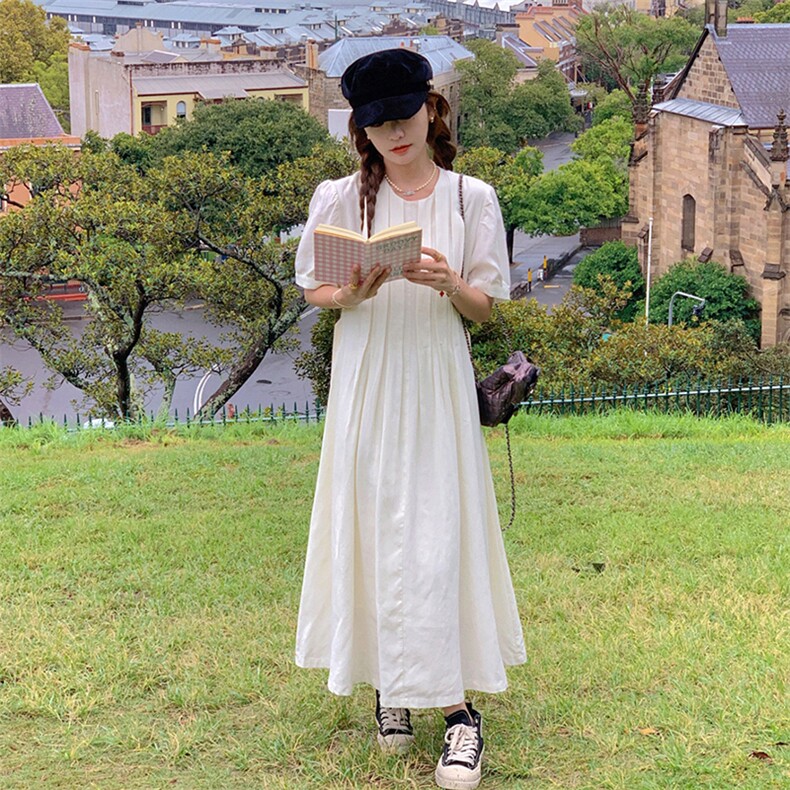 韩版简约气质长裙女夏季新款法式温柔风系带收腰连衣裙,女装连衣裙,辉之琳