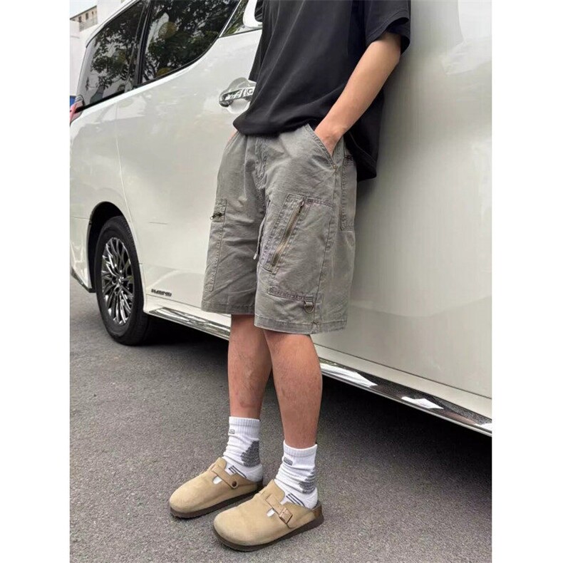 新款美式复古水洗宽松工装短裤男女ins潮牌直筒休闲五分裤子图片