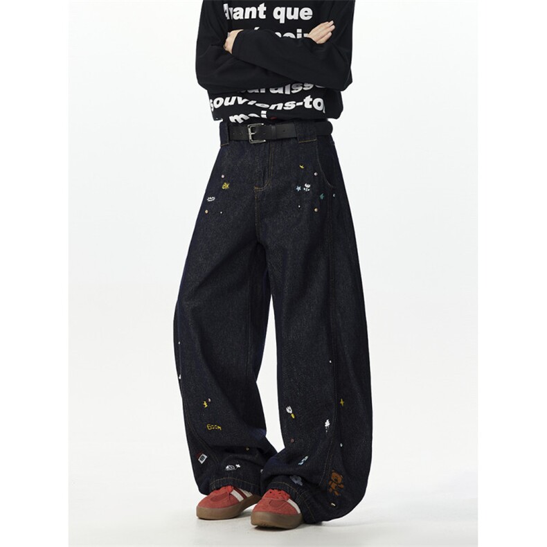 美式复古刺绣弯刀牛仔裤男女k103p55控88，男装牛仔裤，星座1011-1