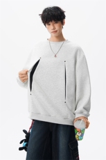 WY10152-特P45控78小众撞色拼接破缝假两件大码男大码情侣卫衣，男装卫衣，电商A059