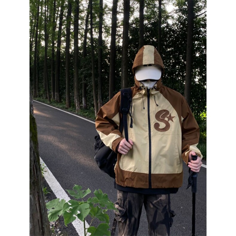 春秋冬款工装连帽夹克潮流拼色宽松百搭户外冲锋衣外套Z211-P65,男装夹克,星座1007（原301D）