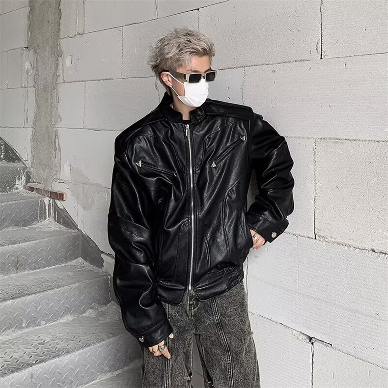 皮夹克外套男秋冬美式复古高街重磅PU皮衣短款痞帅机车服,男装夹克,星座506A