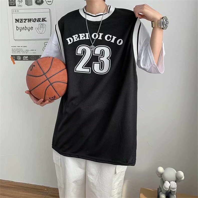 篮球衣服男短袖2023夏假两件运动上衣潮t恤ins原宿港风T614-P26,男装T恤,星座512-2