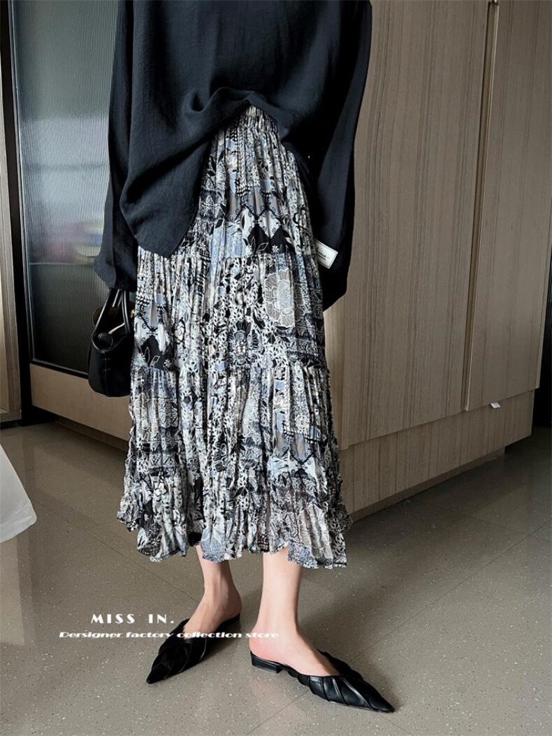 现货复古花色a版半裙，女装半身裙，蜜思印·金