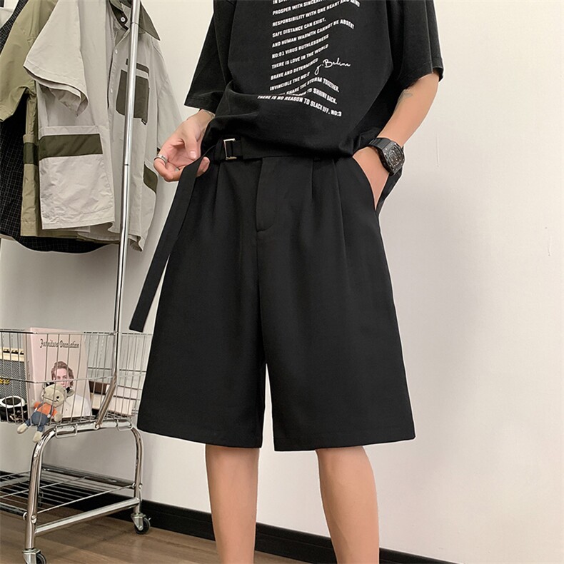 极简风黑色西装短裤女宽松腰带装饰垂坠感直筒裤子DK8495-特价P32图片