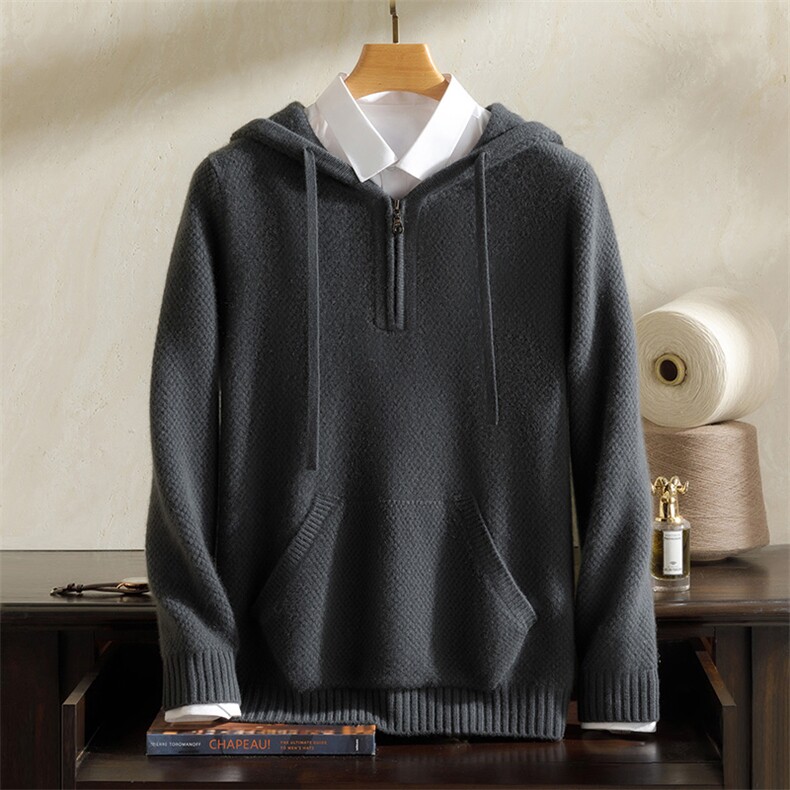 连帽纯山羊绒衫男秋季新款男士针织衫套头毛衣韩版潮流宽松男装，男装羊绒套衫，澳坤羊绒