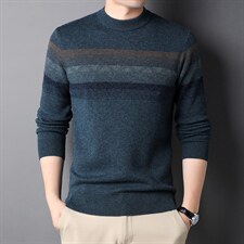 秋冬男士长袖羊毛毛衣男条纹圆领加厚针织上衣QLM77816-P190图片