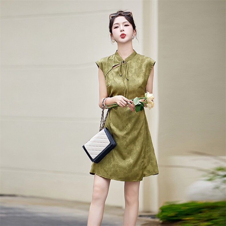 气质优雅新中式连衣裙女2025夏季新款修身显瘦高端精致改良旗袍裙,女装连衣裙,灵力轩