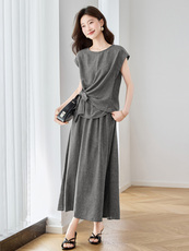 小香风套装裙2025夏季新款清冷松弛感大方得体气质亚麻一整套穿搭，女装套装/套裙，江南富贵女