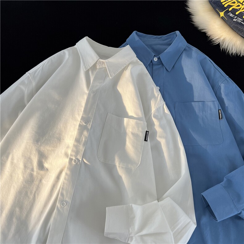 秋季七色纯色衬衫男生情侣宽松百搭休闲长袖韩版港风衬衣CS88-P58，男装衬衫，星座222-2（原202-8）