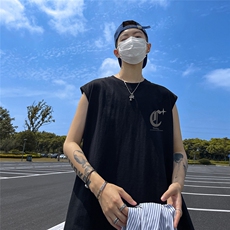 港风23新款夏季时尚百搭无袖印花圆领短袖T恤DT65006P25控38，男装T恤，电商A268A