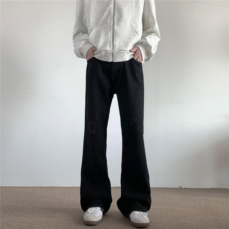 xz905-2-Z029##P65-（控98）吊磨猫须水洗微喇牛仔裤,男装牛仔裤,星座905-2