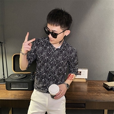 312A-104-P55新款社会小伙中袖衬衫韩版潮流男士五分袖衬衣B，男装T恤，星座312A-5