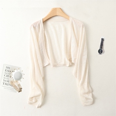 长袖针织衫短款高腰竹节麻宽松袖罩衫披肩配裙子小外搭上衣防晒衫，女装蕾丝衫/雪纺衫，越洋羊