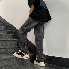 裤子男牛仔裤男宽松阔腿美式街头高街vibe潮牌休闲长裤N08832-P48，男装牛仔裤，星座308B-1