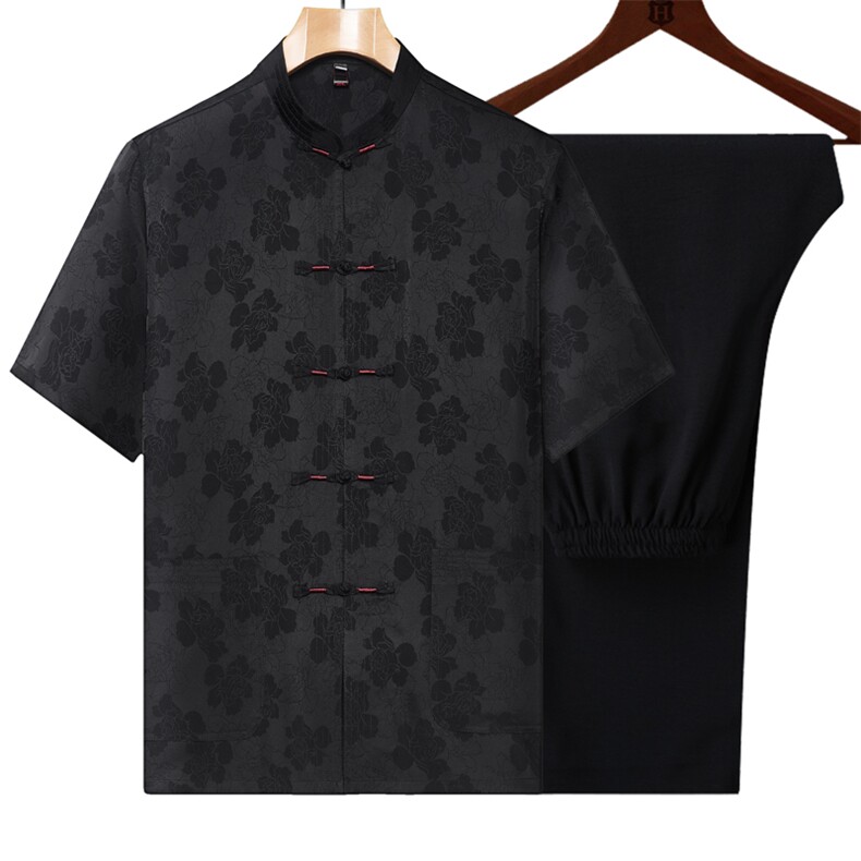 唐装中老年中式套装夏装男风汉服爷爷装短袖套装TR22810-P135，男装民族服装，星座1105-3