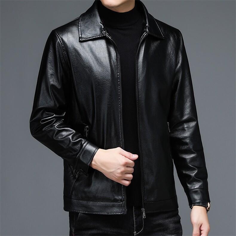 B-N216男士2023年秋季新款长袖加绒翻领PU皮夹克男士外套P72，男装皮衣，电商B360