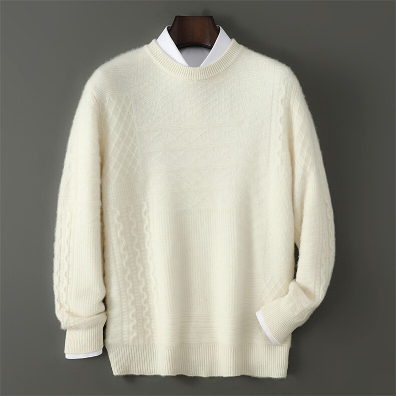 2025百搭时尚简约圆领抽条羊毛衫，男装羊毛衫，千国羊绒