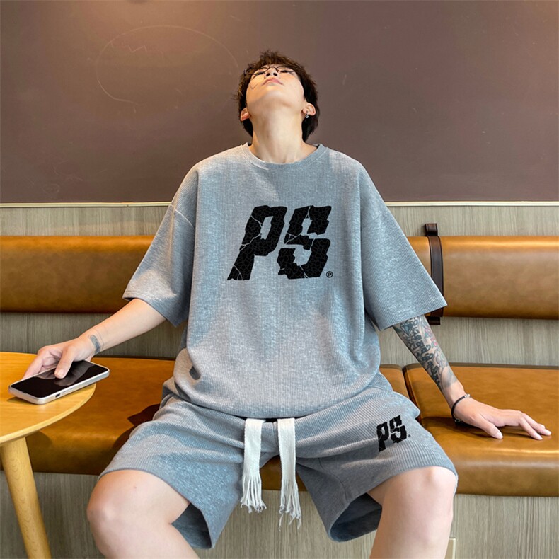 套装！华夫格套装短袖T恤短裤男TZ214-特P38,男装牛仔裤,电商B367