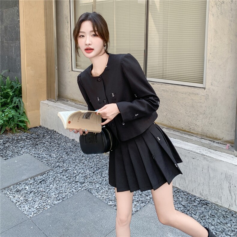 主推现货-2025年秋季新款气质小香风套装百褶裙两件套女,女装套装/套裙,霓裳依族