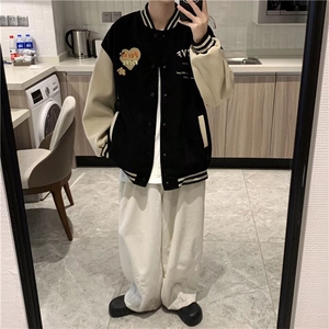 男单排扣棒球领长袖新款潮ins青春流行夹克宽松冬季外穿潮流印花图片