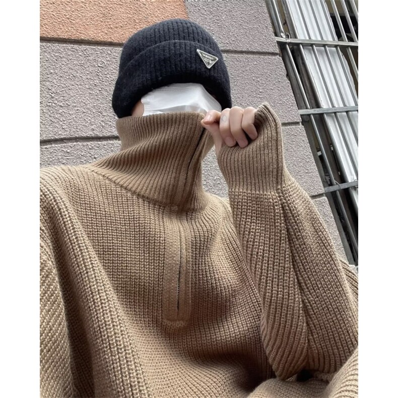 日系半拉链毛衣男冬季潮牌简约宽松百搭纯色保暖针织线衣KB628,男装针织衫/毛衣,星座1116A-1（原606A）