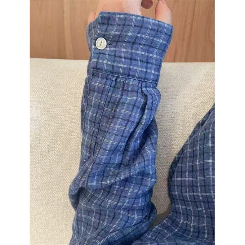 少年感蓝色格子衬衫叠穿内搭日系上衣长袖打底衬衣外套CA300,男装衬衫,星座1116A（原606A-3）