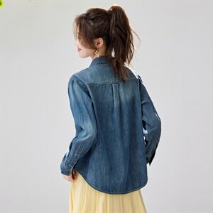 韩系松弛感牛仔衬衫女2026春款叠穿百搭长袖上衣韩版气质内搭外套，女装衬衫，艾米