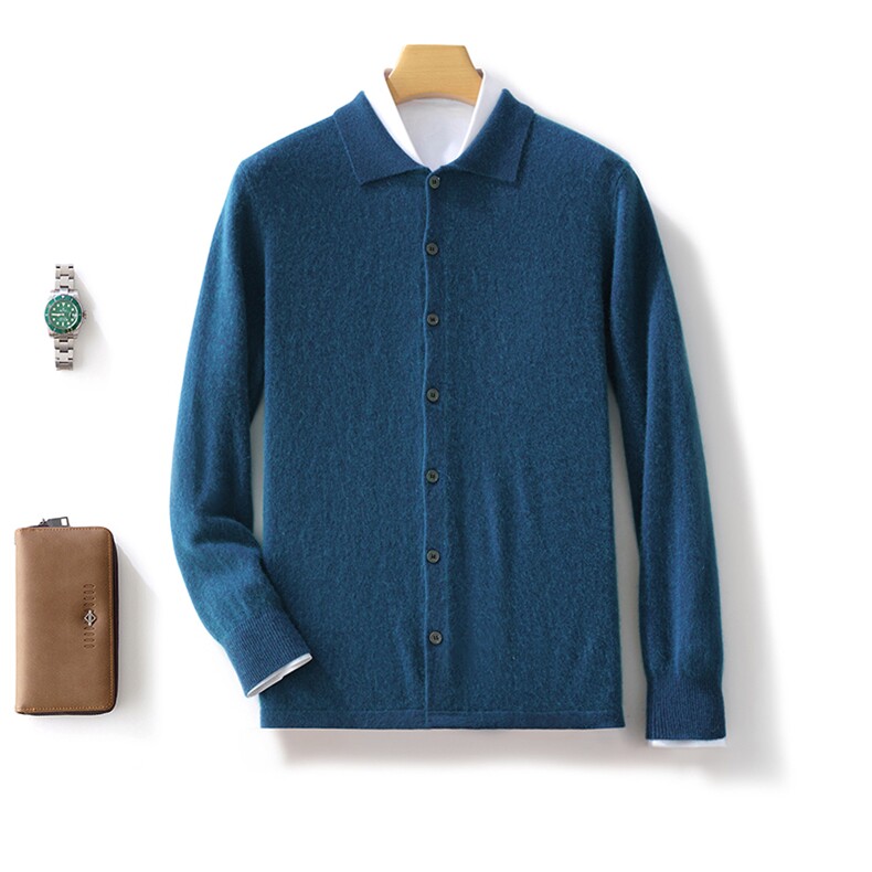 时尚男士秋冬新款羊毛POLO领开衫经典百搭舒适保暖，男装羊毛衫，邓利维