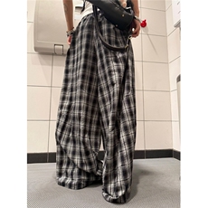 复古慵懒风百搭格子裤男女爵士舞双腰头拼接宽松阔腿裤KB3070，男装休闲裤，星座1116A（原606A-3）