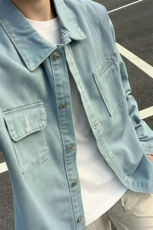 宽松翻领牛仔夹克外套潮流工装上衣宽松休闲纯色J9102-特价P51，男装夹克，电商A007