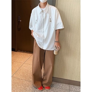衬衫标准潮潮流原宿慵懒夏季五分袖简约日常青春流行气质图片