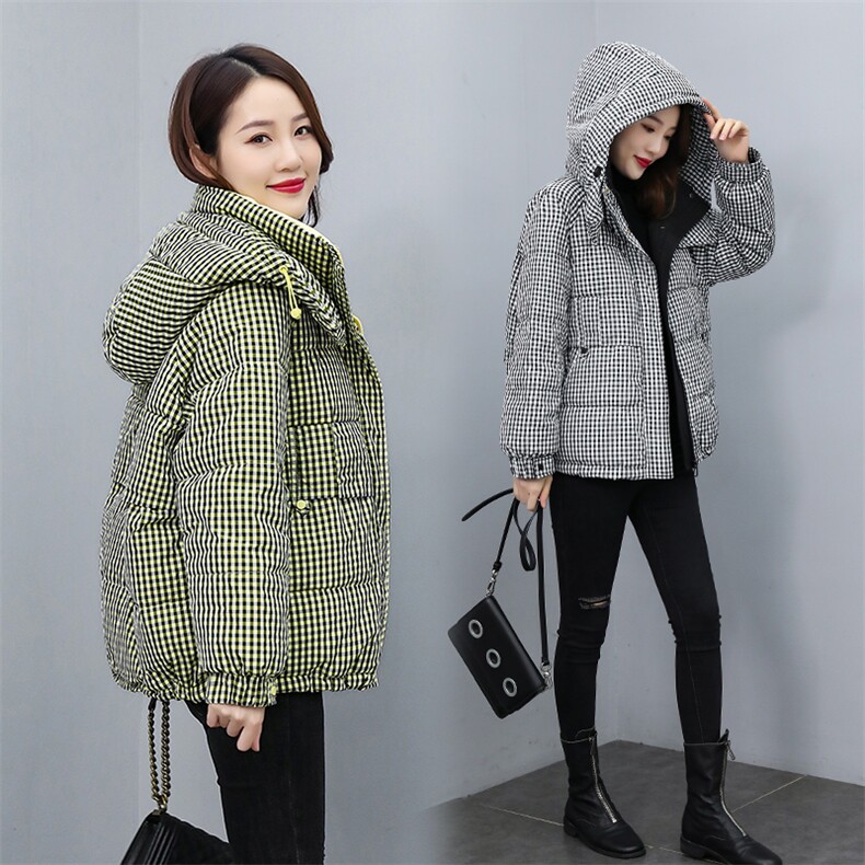 时尚格子羽绒服女短款加厚保暖外套冬季新款韩版宽松显瘦上衣图片