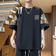 男士刺绣圆领T恤夏季短袖拼接上衣小熊体恤汗衫潮A266-T188-P22，男装T恤，电商A266