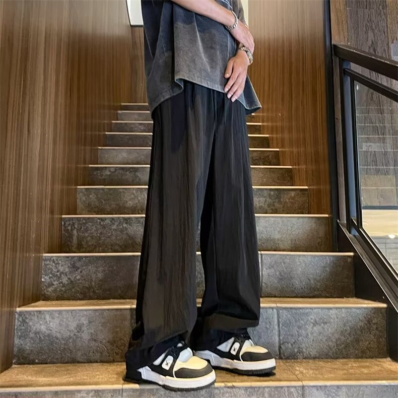 夏季薄款褶皱速干冰丝裤男士裤子潮流美式休闲直筒裤百搭宽松长裤,男装休闲裤,星座1013
