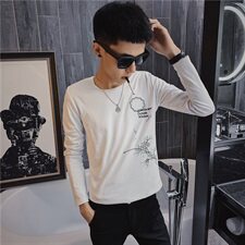 5秋季长袖修身T恤水仙刺绣社会小伙韩版潮男打底衫C301B-CT16，男装T恤，电商C301B