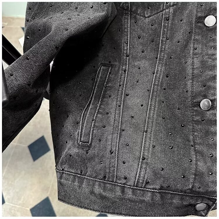 烫钻重工牛仔夹克外套满天星宽松复古牛仔外套高质量J341-p108,男装工装外套,星座1001-1